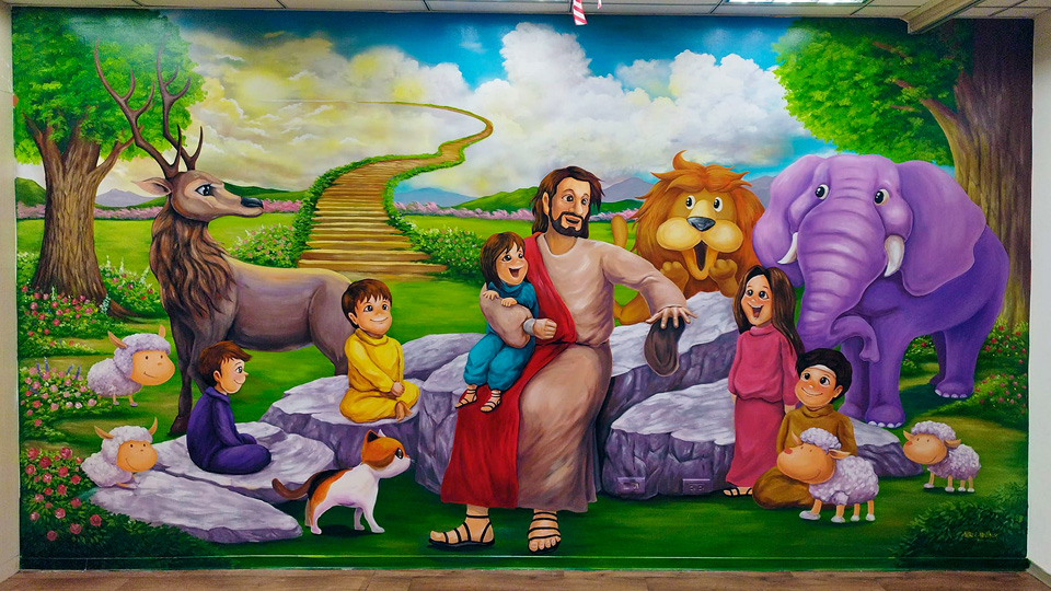 基隆市暖暖區浸信會聖光堂 兒童教室裡的壁畫彩繪
