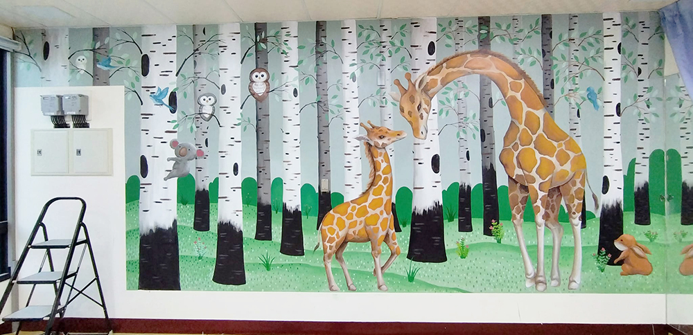 高雄市鳳山區心理衛生所 動物插畫的壁面彩繪